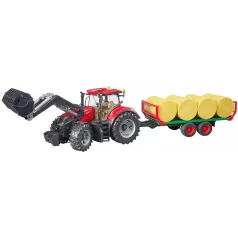 Bruder Case IH red Optum 300 CVX toy tractor with hay bale trailer – 03198
