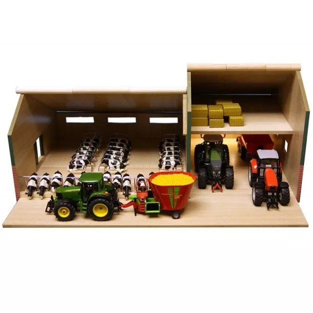 Houten boerderijen met stallen, ligplaatsen en Kids Globe schuur.