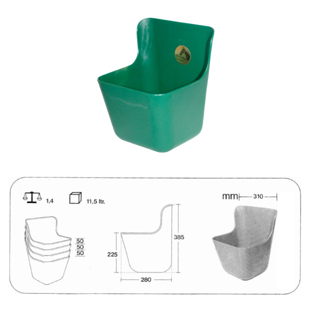 Wall-mounted livestock feeders. Wall-mounted livestock feeders.
