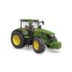 Bruder John Deere 7930 toy tractor with loader and green and yellow trailer 03055