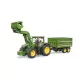 Bruder John Deere 7930 toy tractor with loader and green and yellow trailer 03055