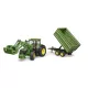Bruder John Deere 7930 toy tractor with loader and green and yellow trailer 03055