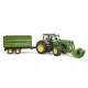 Bruder John Deere 7930 toy tractor with loader and green and yellow trailer 03055