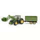 Bruder John Deere 7930 toy tractor with loader and green and yellow trailer 03055