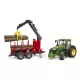 Bruder John Deere 7930 toy tractor with loader and green and yellow trailer 03055
