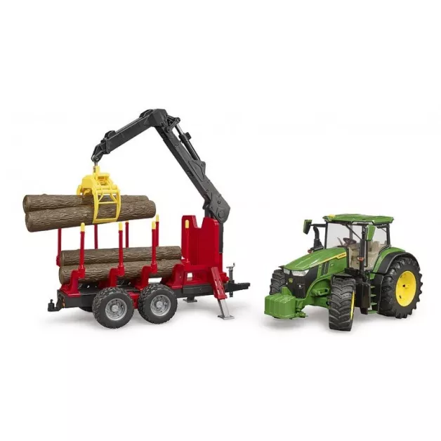 Bruder speelgoedtractor John Deere 7930 met lader en groene en gele aanhanger 03055