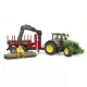 Bruder John Deere 7930 toy tractor with loader and green and yellow trailer 03055