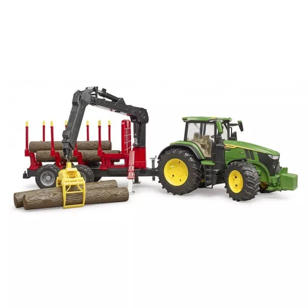 Bruder speelgoedtractor John Deere 7930 met lader en groene en gele aanhanger 03055