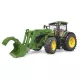 Bruder John Deere 7930 toy tractor with loader and green and yellow trailer 03055