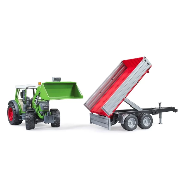 Speelgoedtractor Bruder Fendt 209S met groene en rode aanhanger 02104