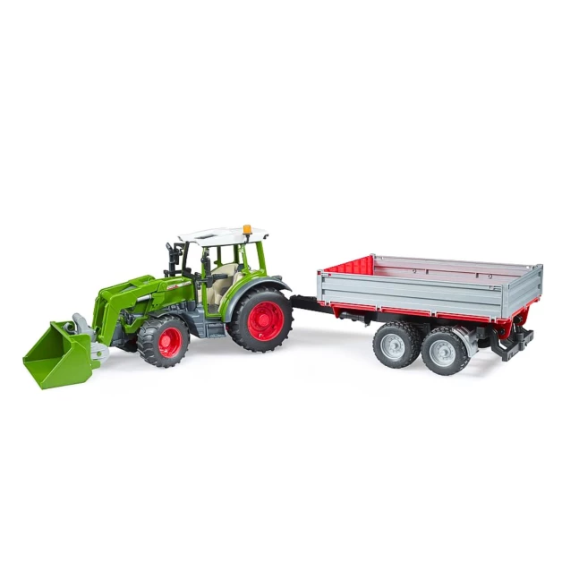 Bruder toy tractor Fendt 209S with green and red trailer 02104