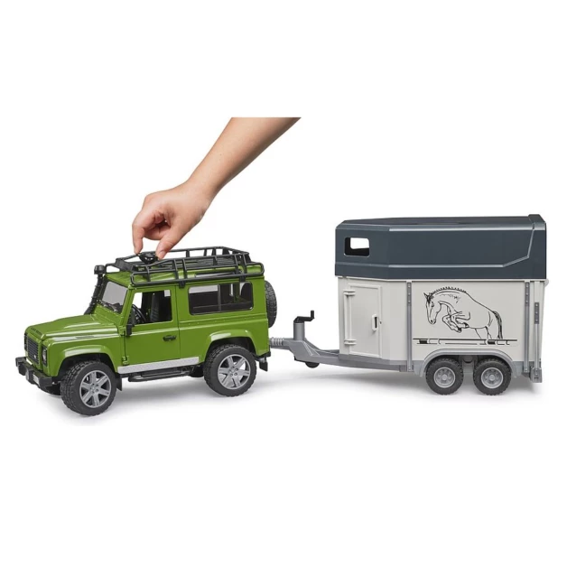 Jeep Land Rover Defender met aanhangwagen en speelgoedpaard Bruder 02592