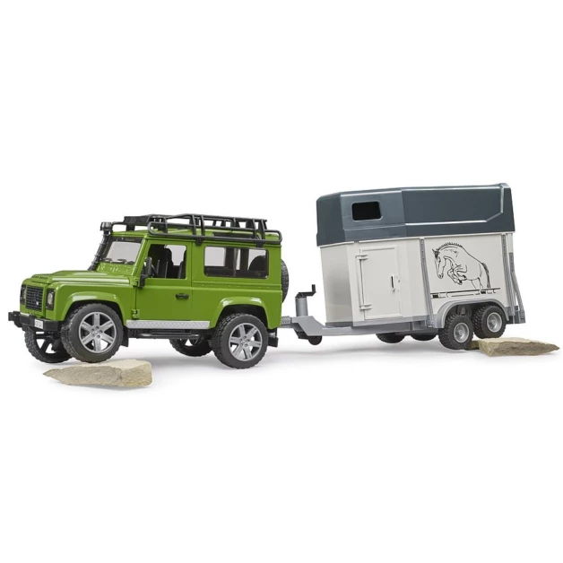Jeep Land Rover Defender met aanhangwagen en speelgoedpaard Bruder 02592
