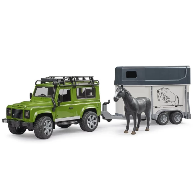 Jeep Land Rover Defender with trailer and horse toy Bruder 02592