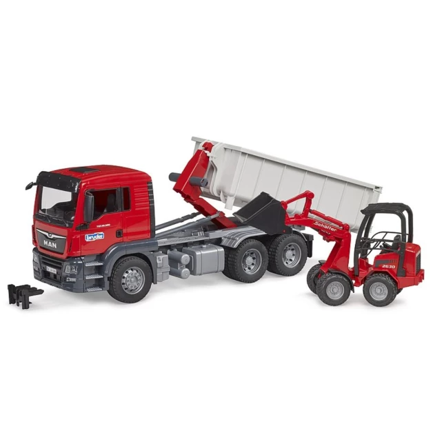 Camion MB Arocs Roll-Off container avec Schaeffer HR16 jouet Bruder 036249