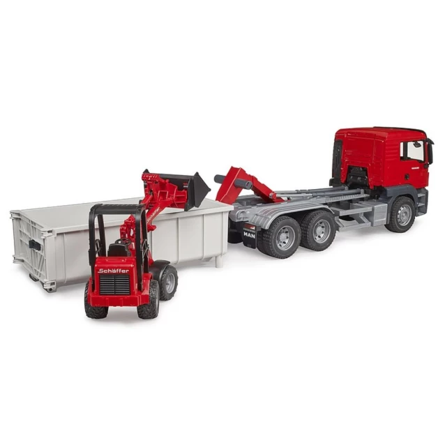 Camion MB Arocs Roll-Off container avec Schaeffer HR16 jouet Bruder 036249