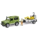 Land Rover Defender met aanhanger, JCB minigraafmachine en figuurtje