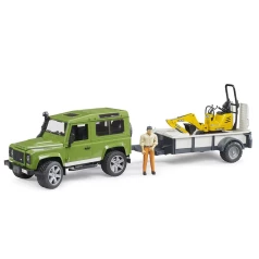 Land Rover Defender avec remorque, micro-pelleteuse JCB et figurine