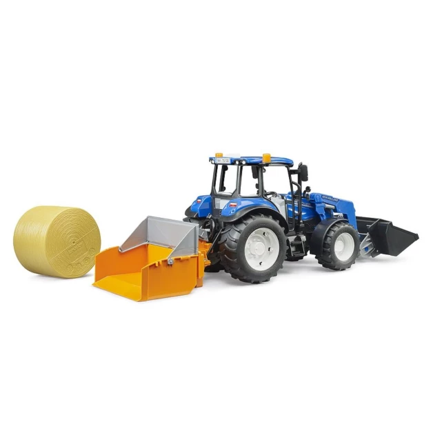 New Holland T5.120 avec chargeur avant, coffre de chargement et fourches