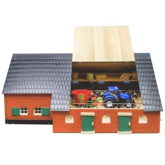 Houten boerderijen met stallen, ligplaatsen en Kids Globe schuur.