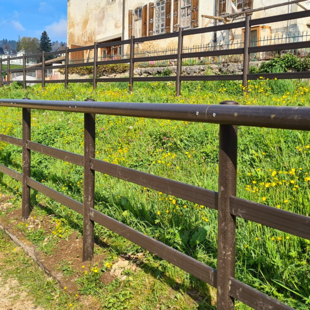 Career barrier in eco-composite with handrail