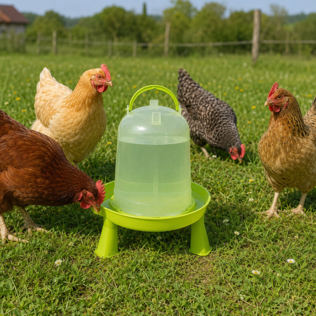 Abreuvoir siphoïde en PVC vert avec pieds pour poules 