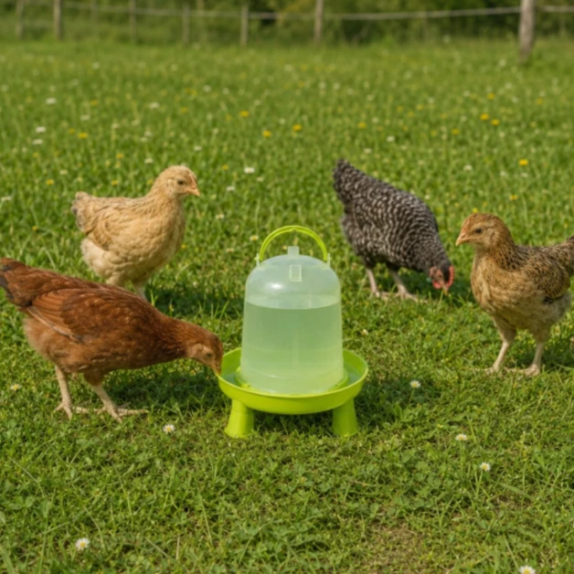 Abreuvoir siphoïde en PVC vert avec pieds pour poules 