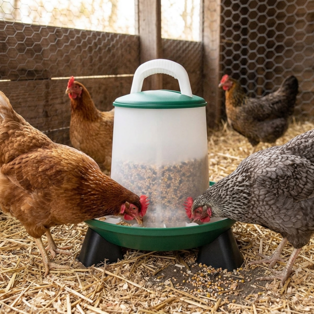Mangeoire pour poules Olba vert et blanc avec pieds – 3kg ou 6kg