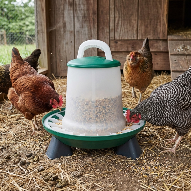 Mangeoire pour poules Olba vert et blanc avec pieds – 3kg ou 6kg