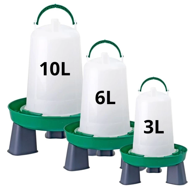 Green and white Olba chicken waterer with legs