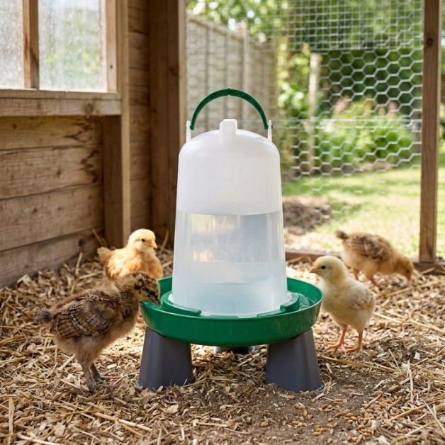 Abreuvoir pour poules Olba vert et blanc avec pieds