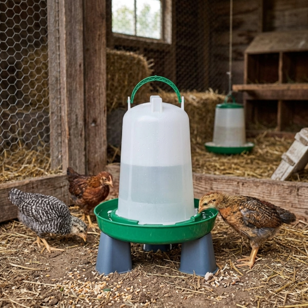 Abreuvoir pour poules Olba vert et blanc avec pieds