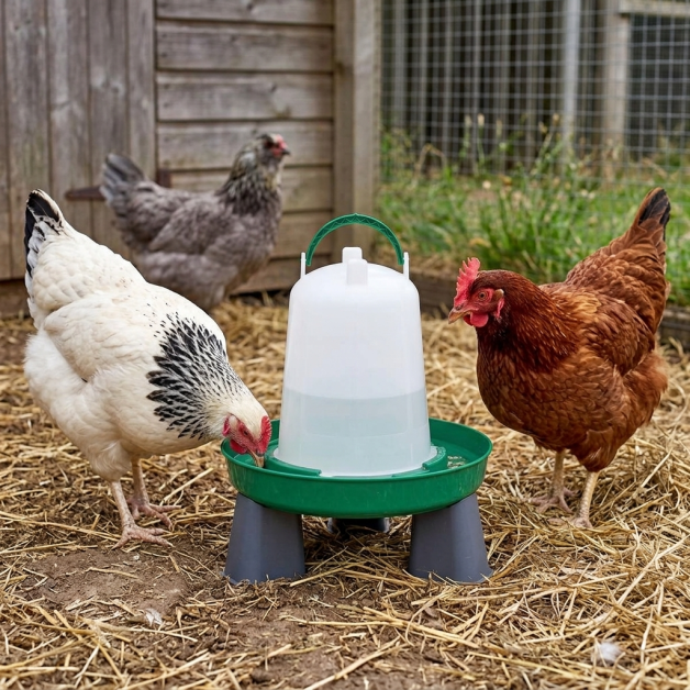 Abreuvoir pour poules Olba vert et blanc avec pieds