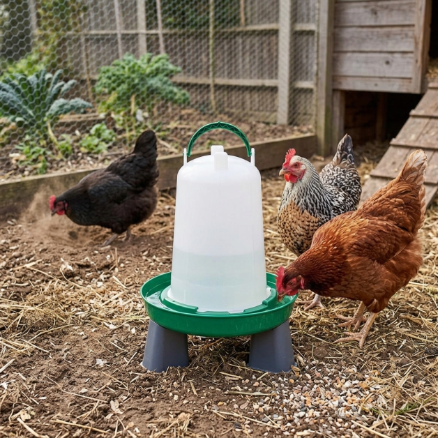 Abreuvoir pour poules Olba vert et blanc avec pieds