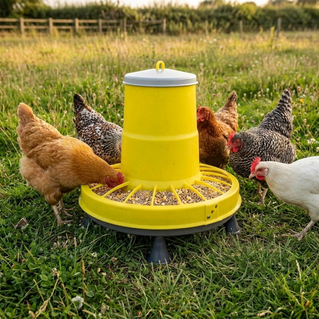 Mangeoire à trémie en plastique sur pieds pour poules