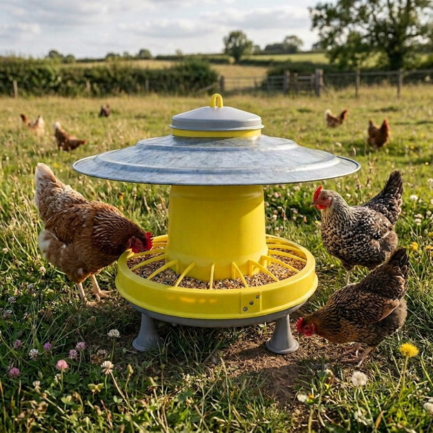 Mangeoire à trémie en plastique sur pieds pour poules