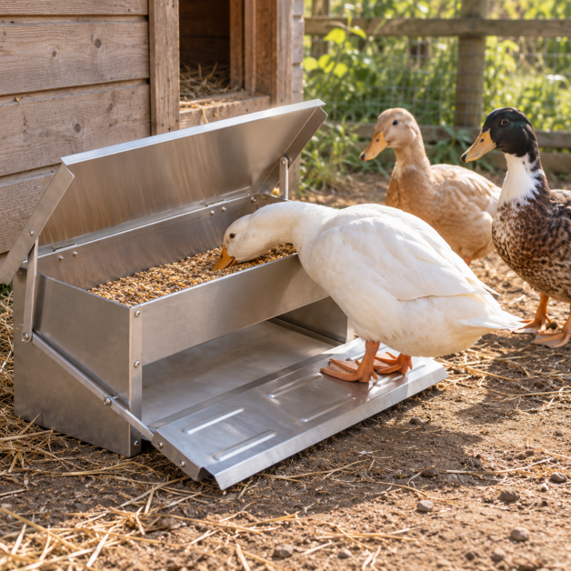 Pedal feeder for ducks, geese, chickens