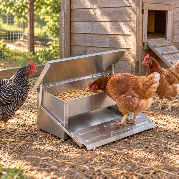Pedal feeder for ducks, geese, chickens