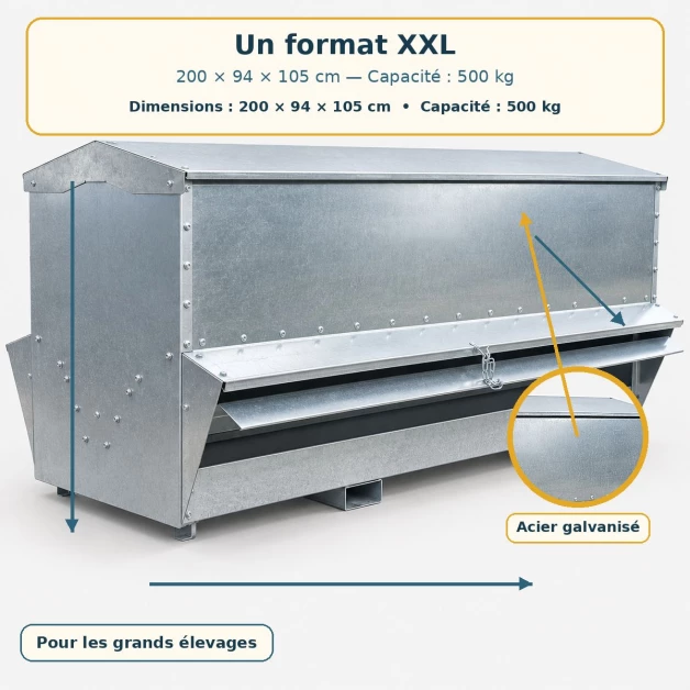 Trémie galvanisée d’extérieur 500 kilos