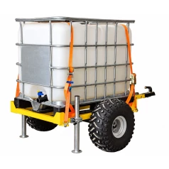Quad trailer with 600 L IBC tank.