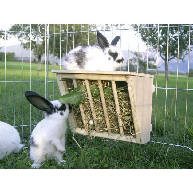 Wooden hay rack for rabbits, guinea pigs, or hamsters.