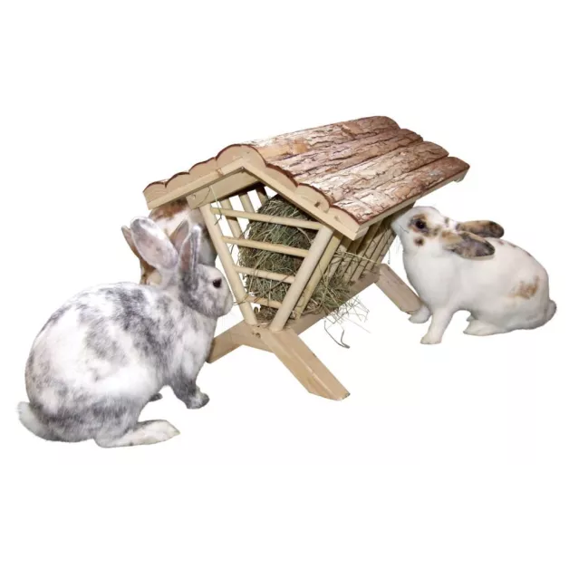 Wooden hay rack for rabbits, guinea pigs, or hamsters.