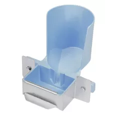 Blauwe plastic drinkfleshouder voor knaagdieren.