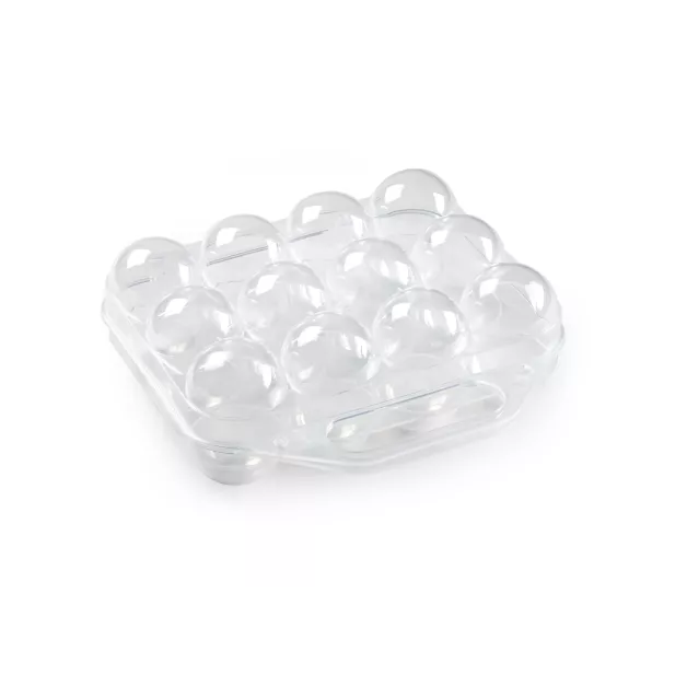 Clear plastic box for 12 eggs with a handle