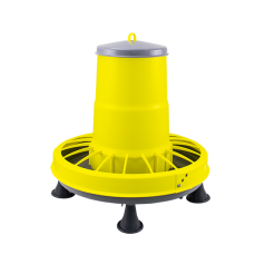 Plastic voederbak op poten voor kippen.