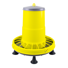 Plastic voederbak op poten voor kippen.