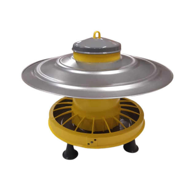 Plastic hopper feeder on legs for chickens