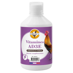 Chick 'a vitamine AD3E voedingssupplement voor pluimvee 500 ml. Chick 'a vitamine AD3E voedingssupplement voor pluimvee 500 ml.