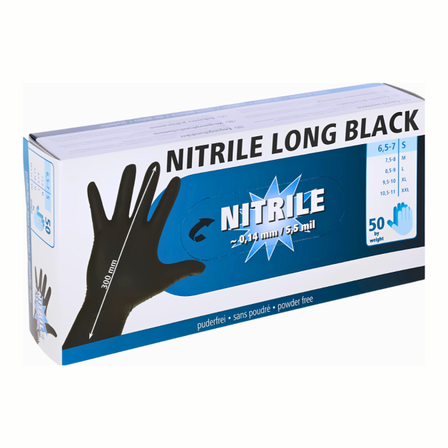 Zwarte nitril handschoenen lang 300 mm per 50