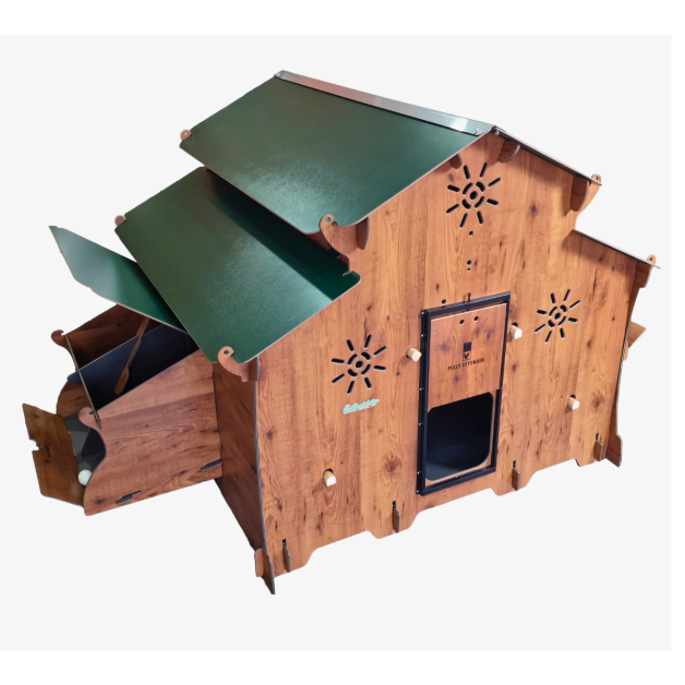 Kippenhok van hoogwaardig HPL, bestand tegen bloedluizen.